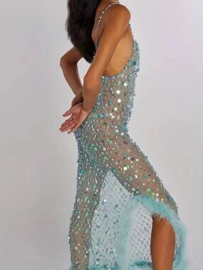 Sheer Sequin Bodycon Dress with Spaghetti Straps
